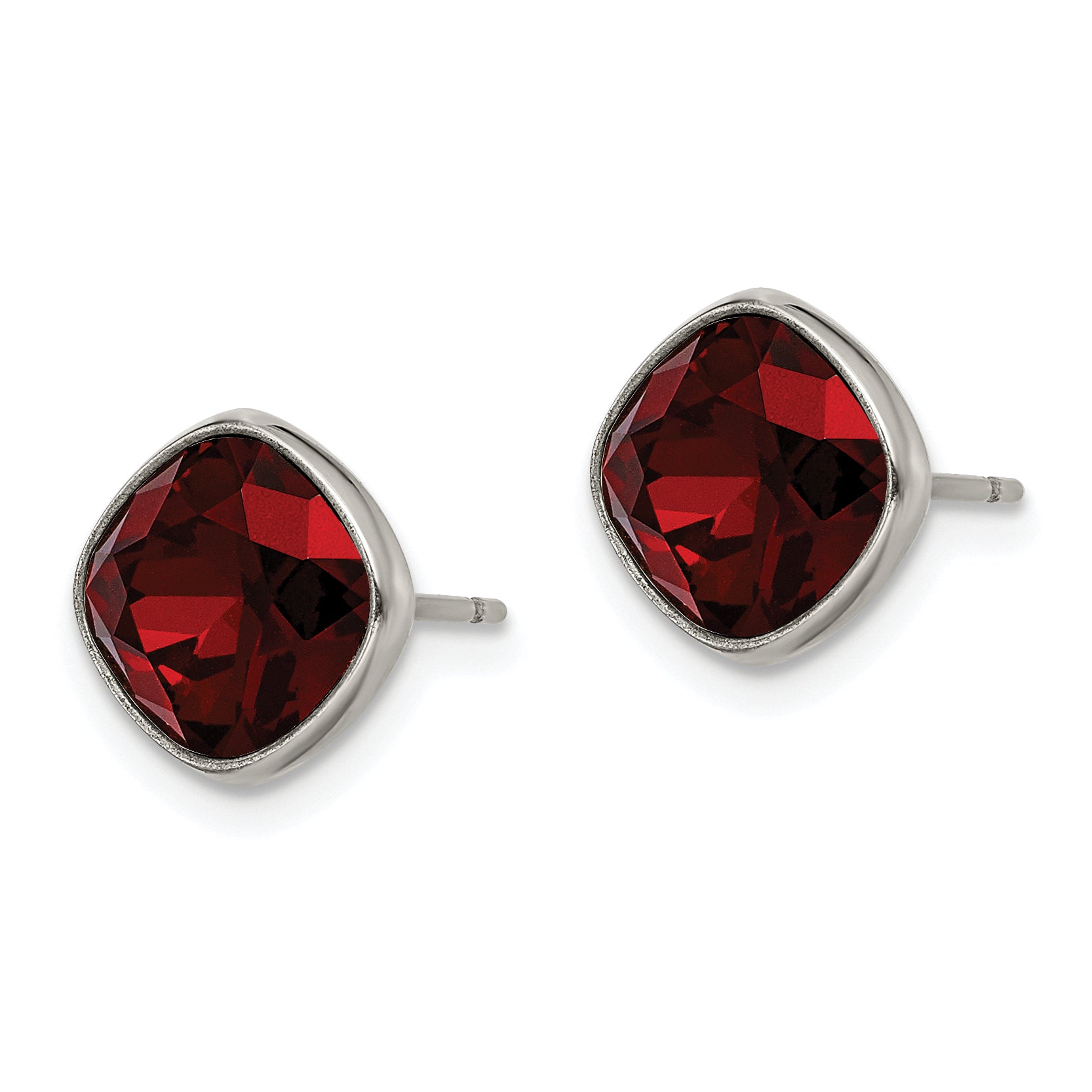 Faceted Red CZ Stud Earrings in Titanium