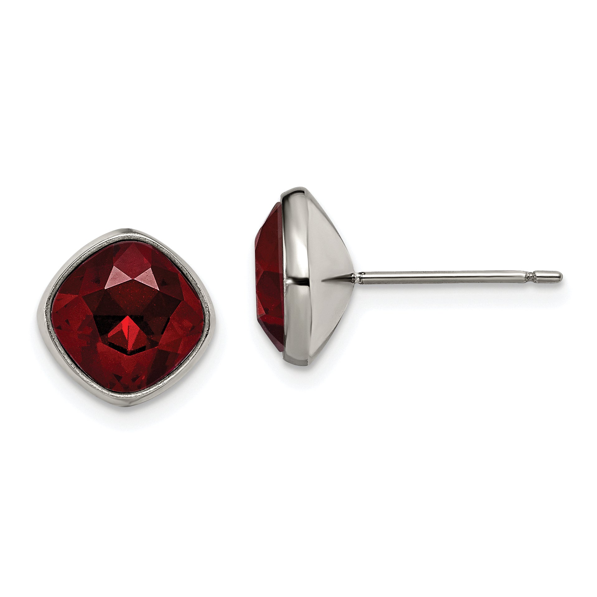 Chisel Titanium Polished Faceted Red Crystal Post Earrings
