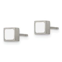 Chisel Titanium Brushed with White Enamel Square Post Earrings