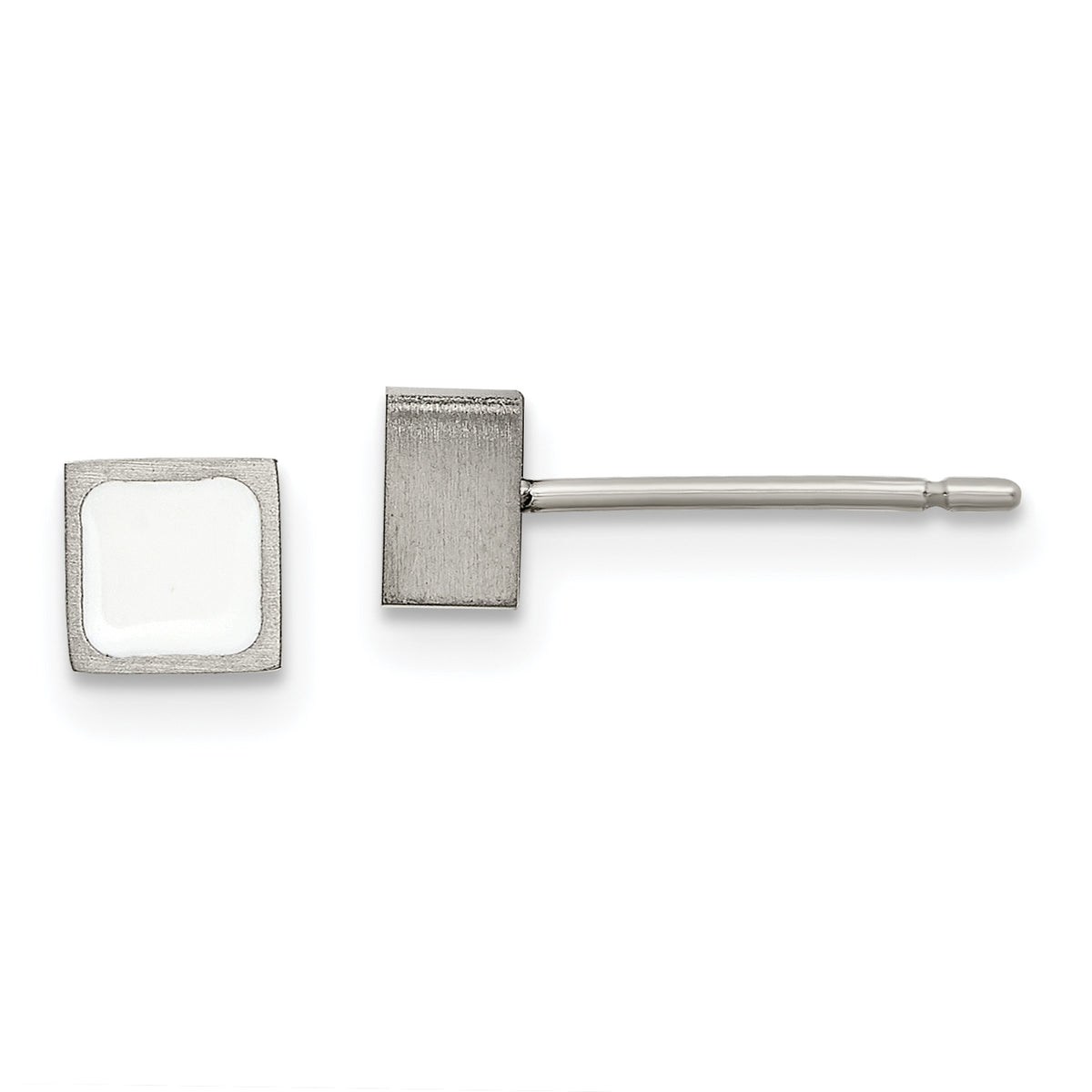 Chisel Titanium Brushed with White Enamel Square Post Earrings