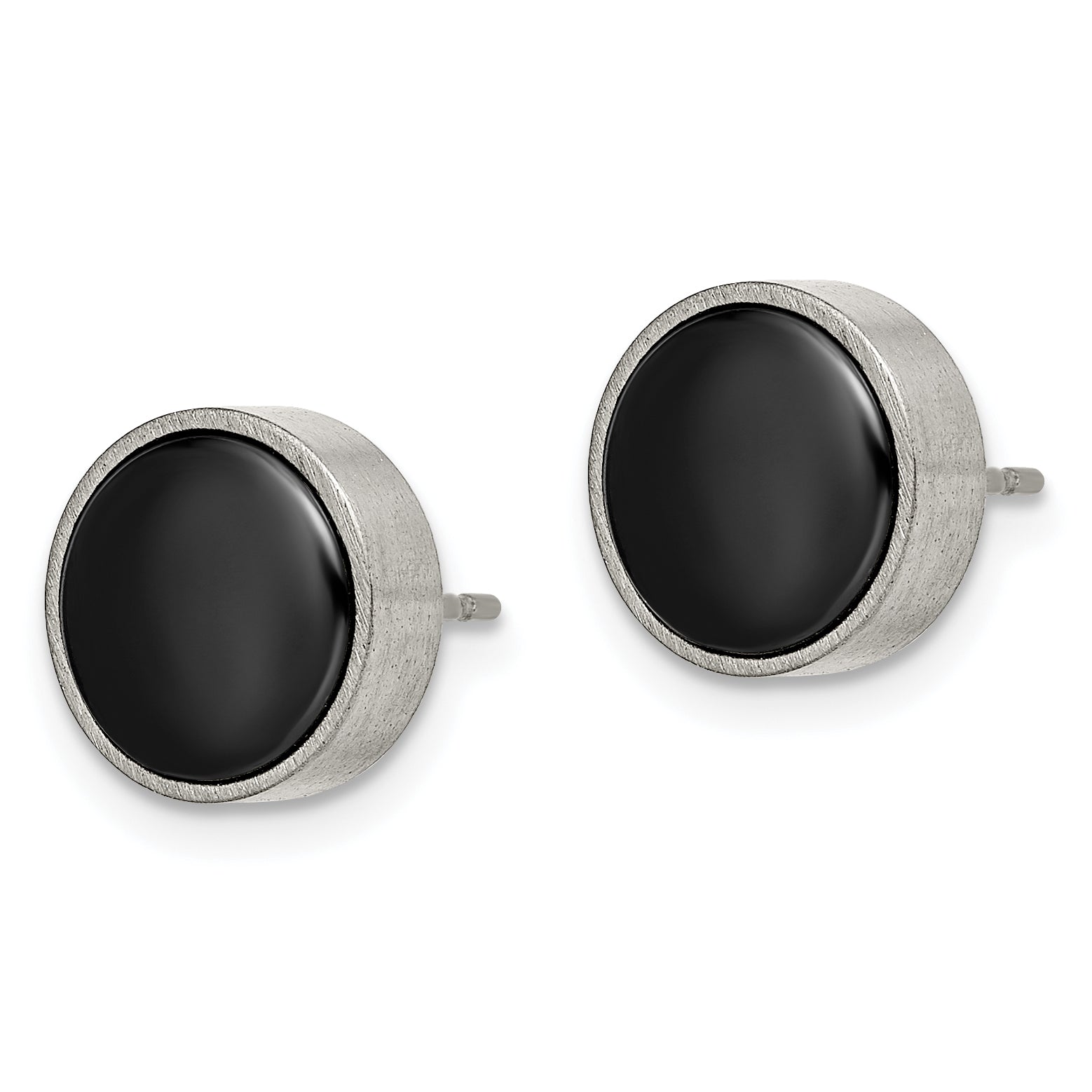 Chisel Titanium Brushed with Black Ceramic Circle Post Earrings