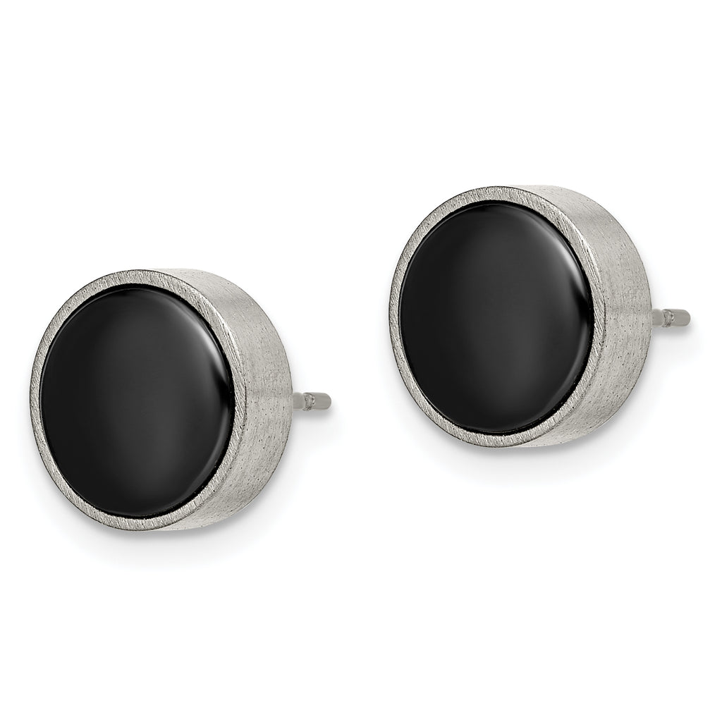 Brushed Circle Post Earrings in Titanium & Black Ceramic