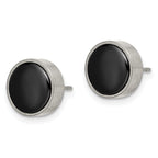 Brushed Circle Post Earrings in Titanium & Black Ceramic