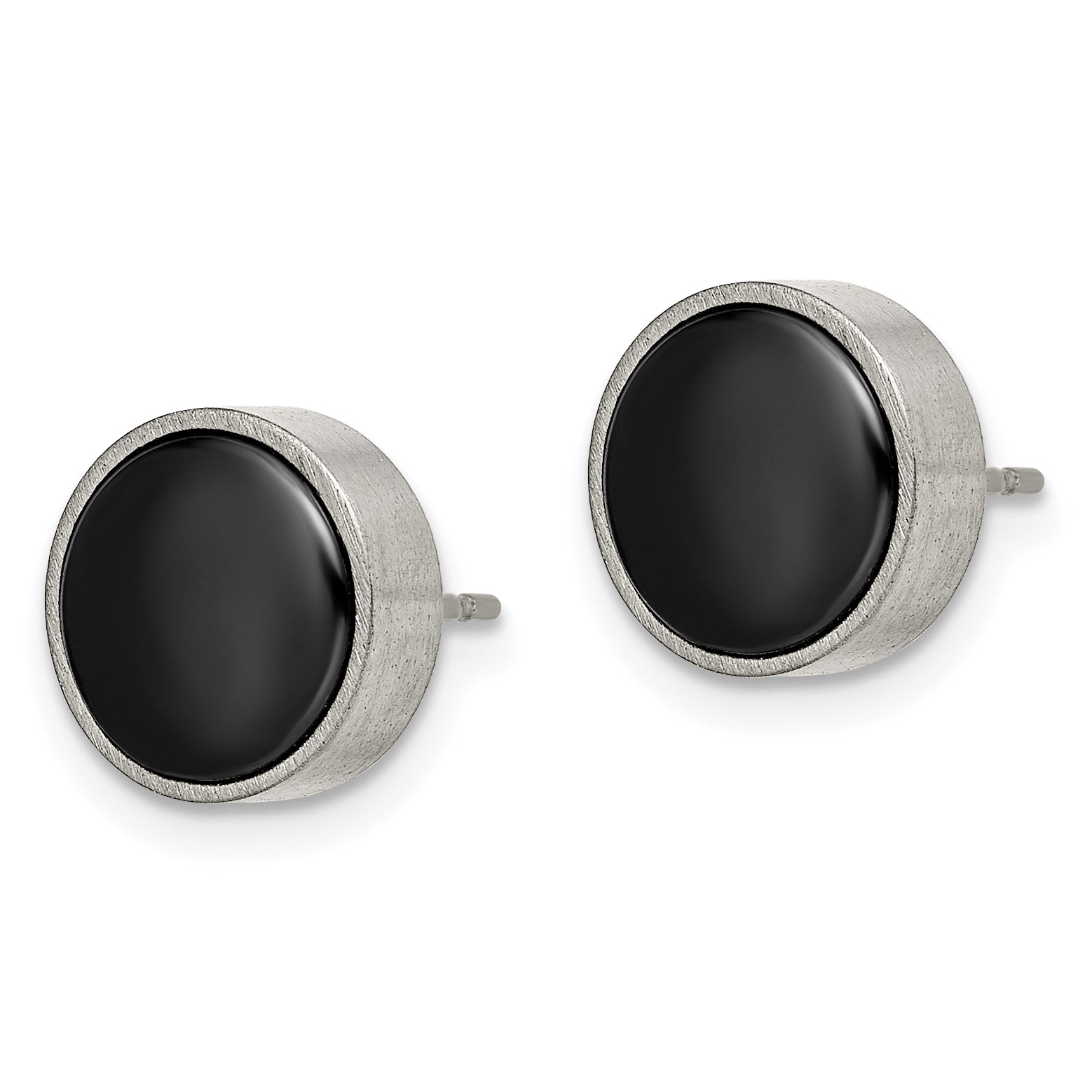 Brushed Circle Post Earrings in Titanium & Black Ceramic