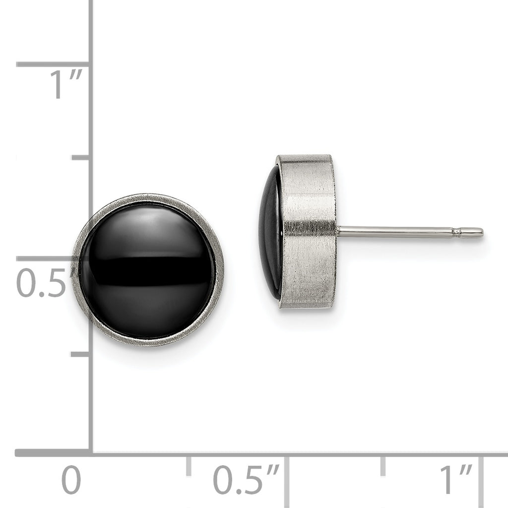 Brushed Circle Post Earrings in Titanium & Black Ceramic