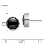 Brushed Circle Post Earrings in Titanium & Black Ceramic