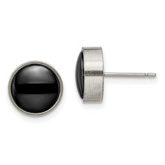 Chisel Titanium Brushed with Black Ceramic Circle Post Earrings