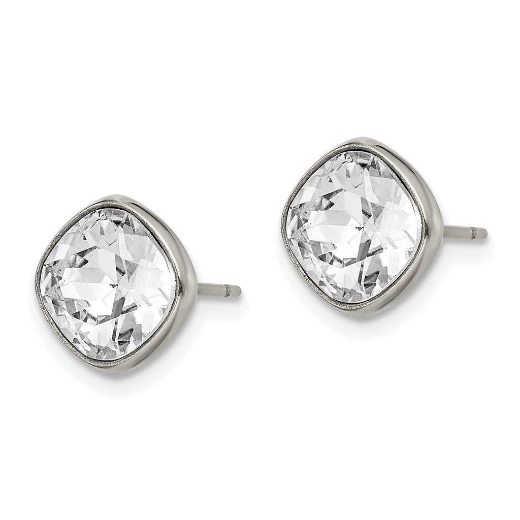 Faceted Crystal Square Stud Earrings in Titanium