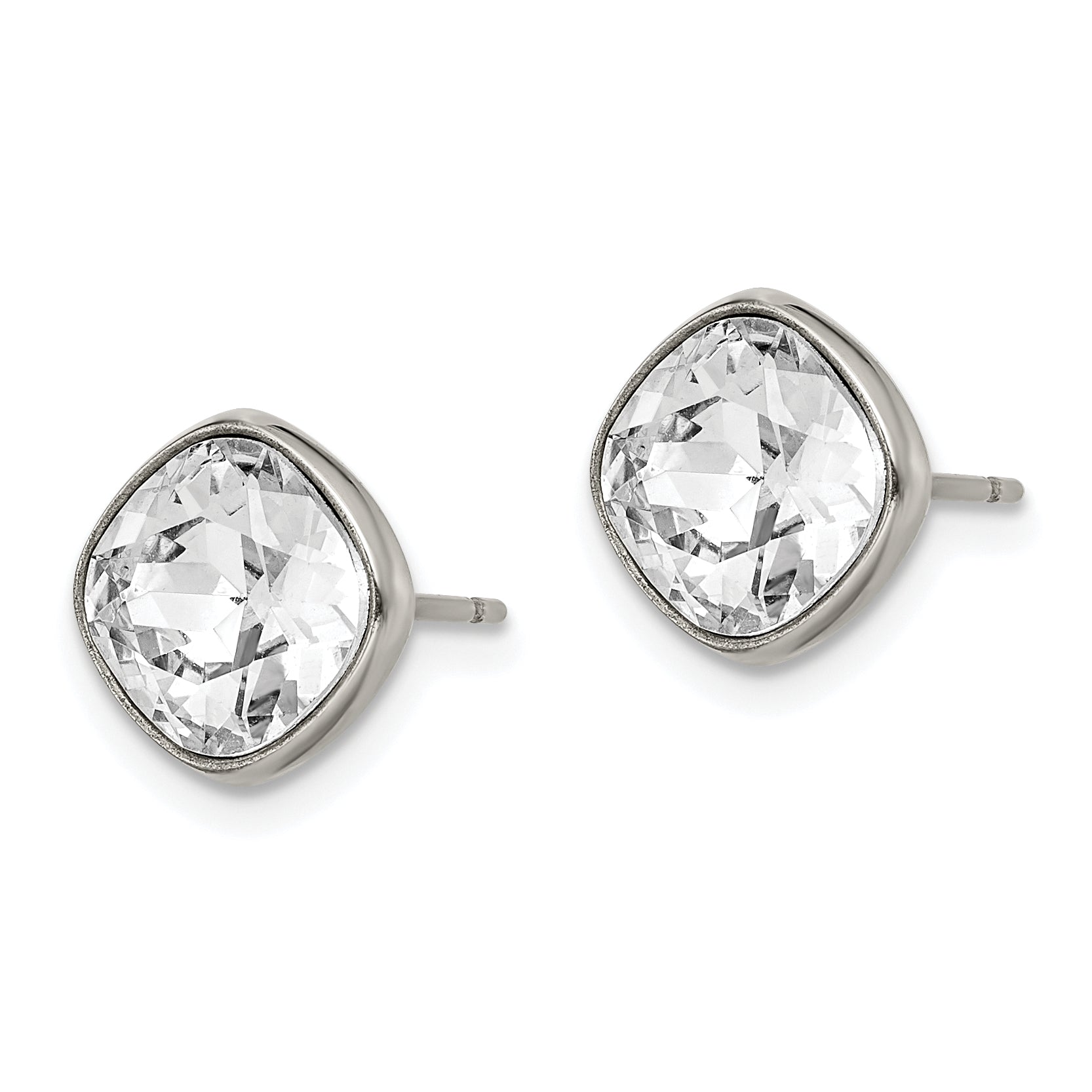 Faceted Crystal Square Stud Earrings in Titanium