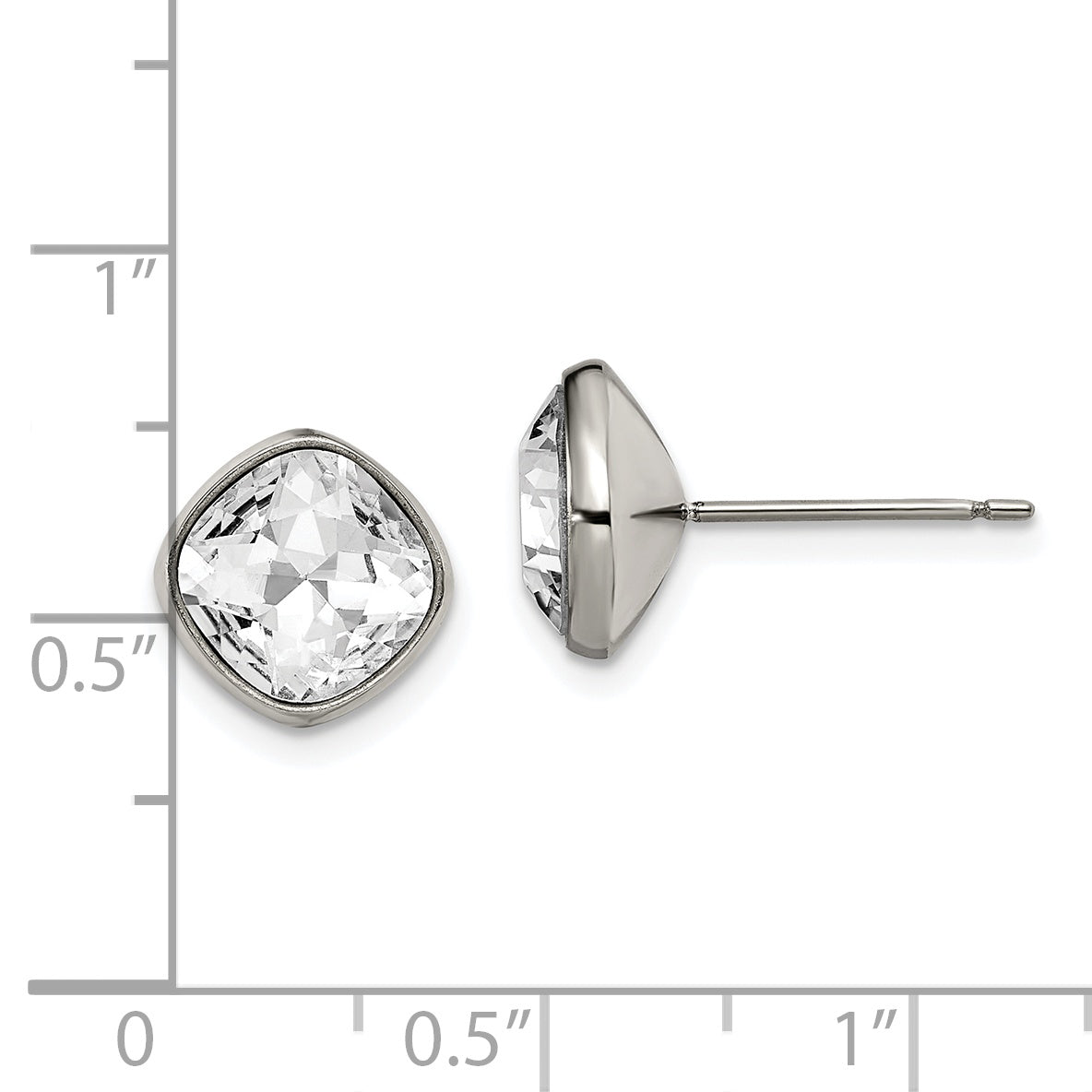 Faceted Crystal Square Stud Earrings in Titanium