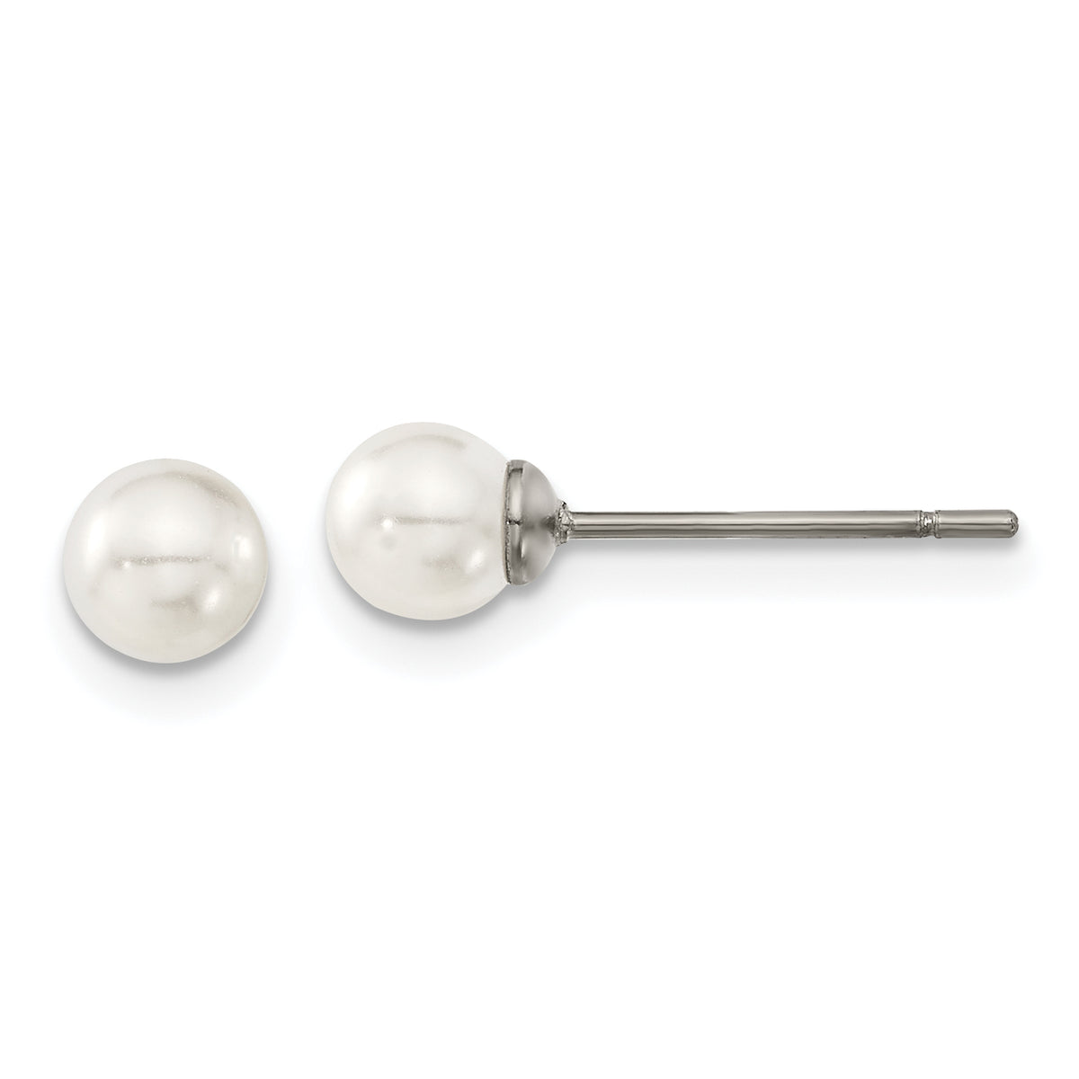 Chisel Titanium Polished 5mm Imitation Pearl Post Earrings