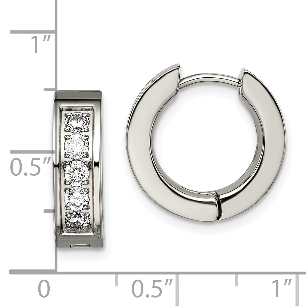 Chisel Titanium Polished CZ 5mm Hinged Hoop Earrings