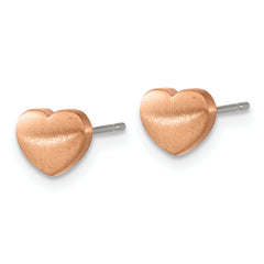 Chisel Titanium Brushed Rose IP-plated Heart Post Earrings