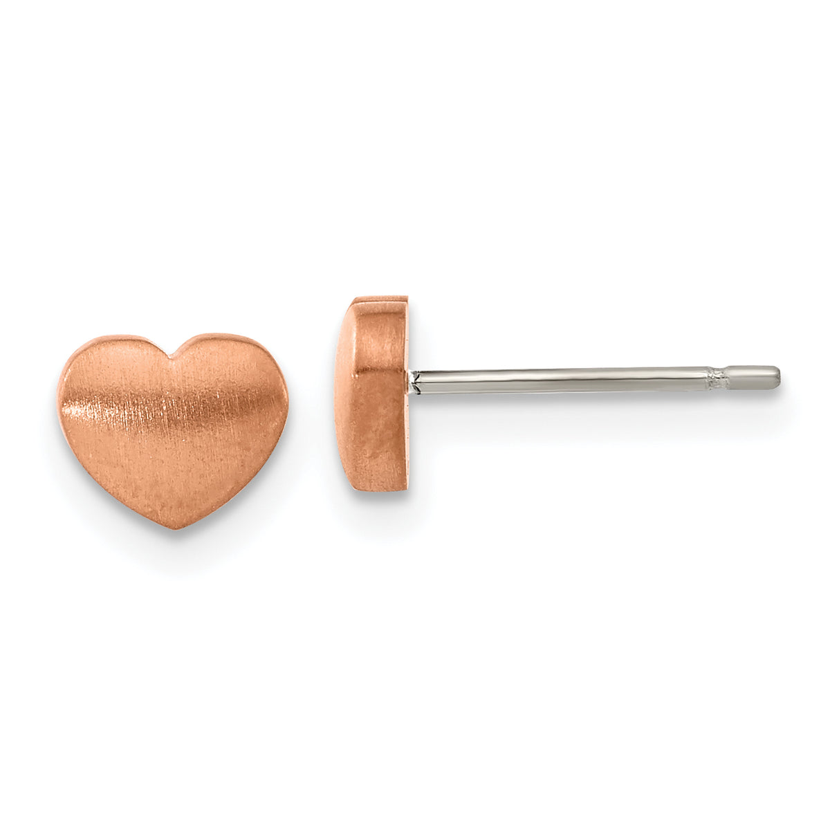 Chisel Titanium Brushed Rose IP-plated Heart Post Earrings