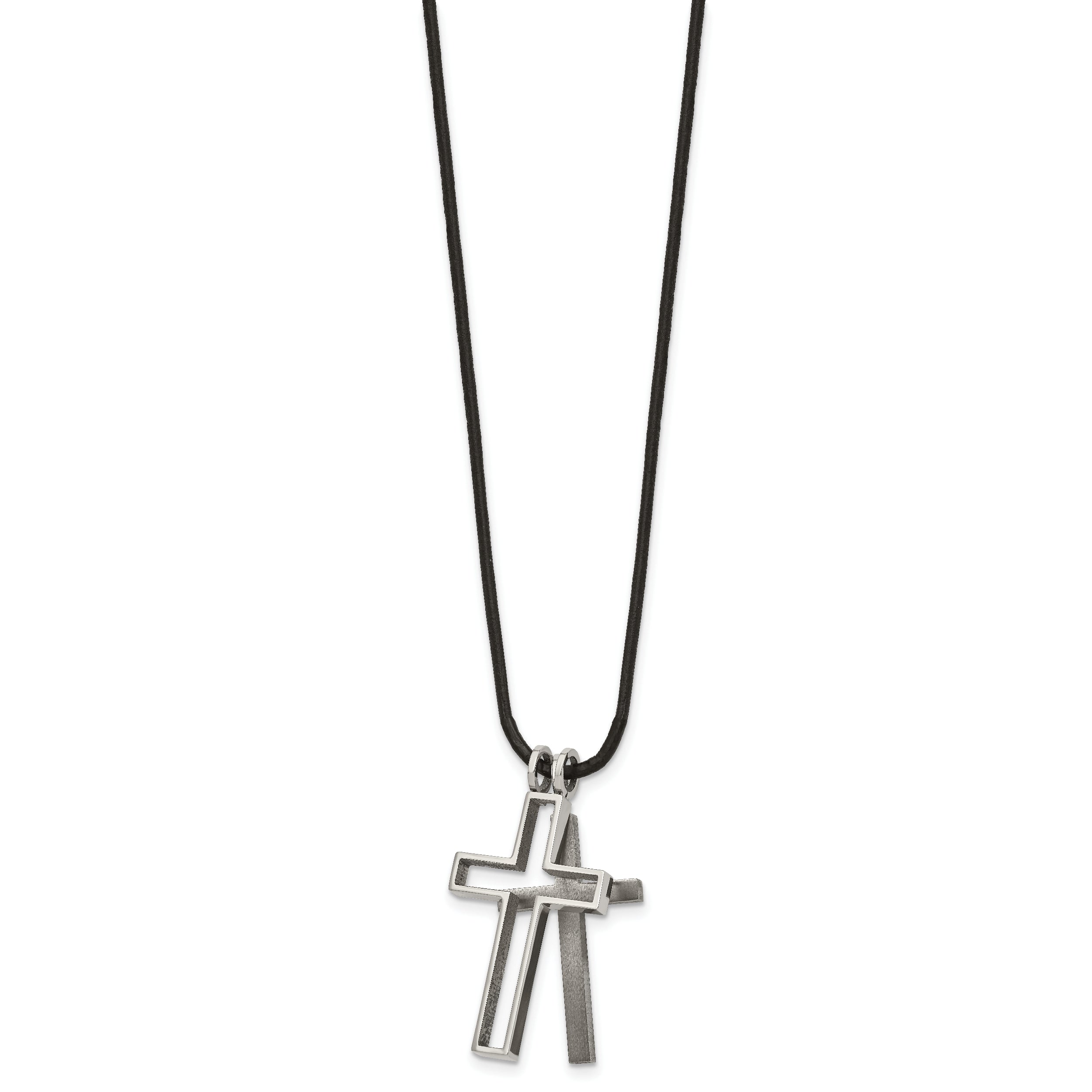Chisel Titanium Leather Cord Cross 18 inch Necklace