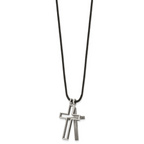 Cross Pendant Necklace in Titanium on Leather Cord