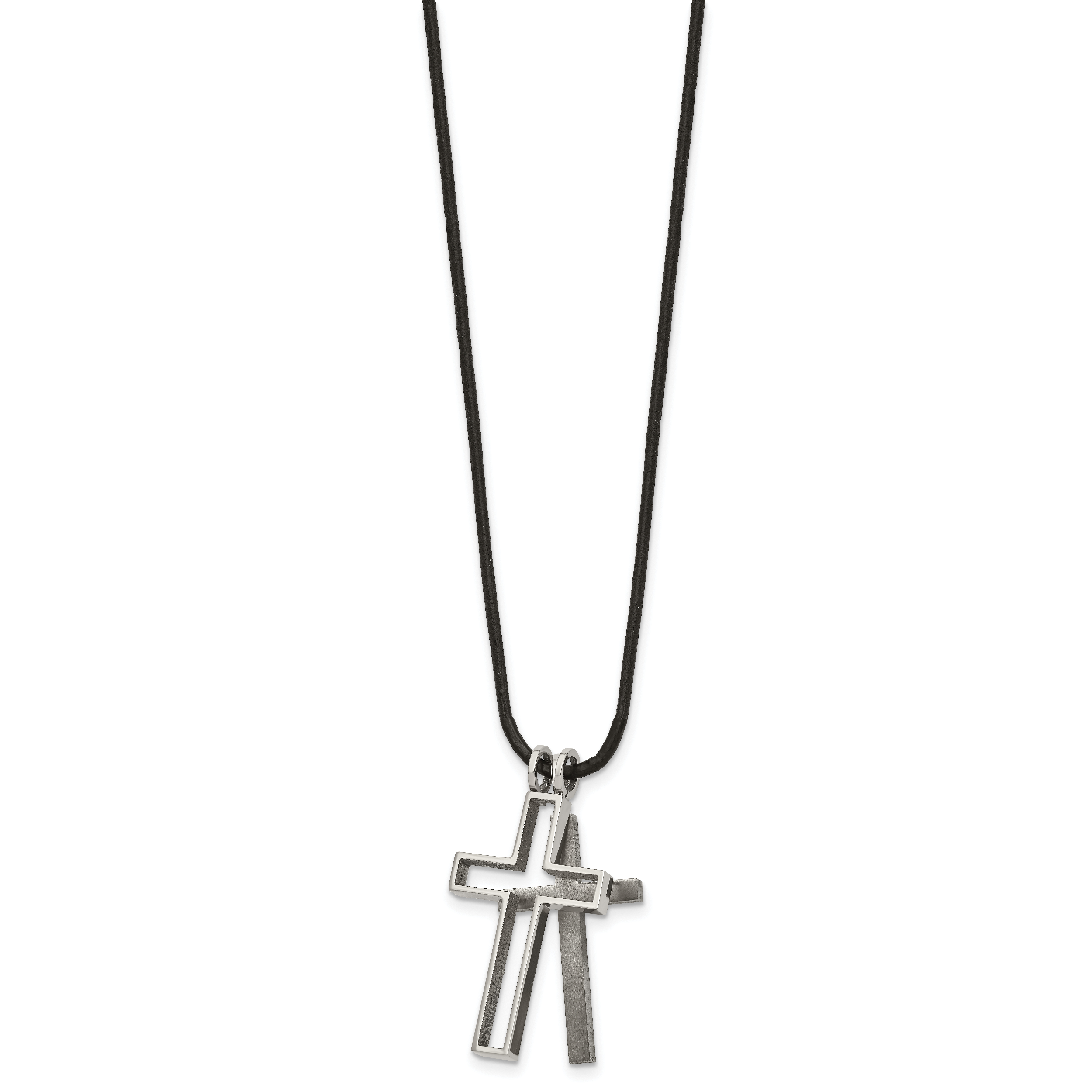Cross Pendant Necklace in Titanium on Leather Cord