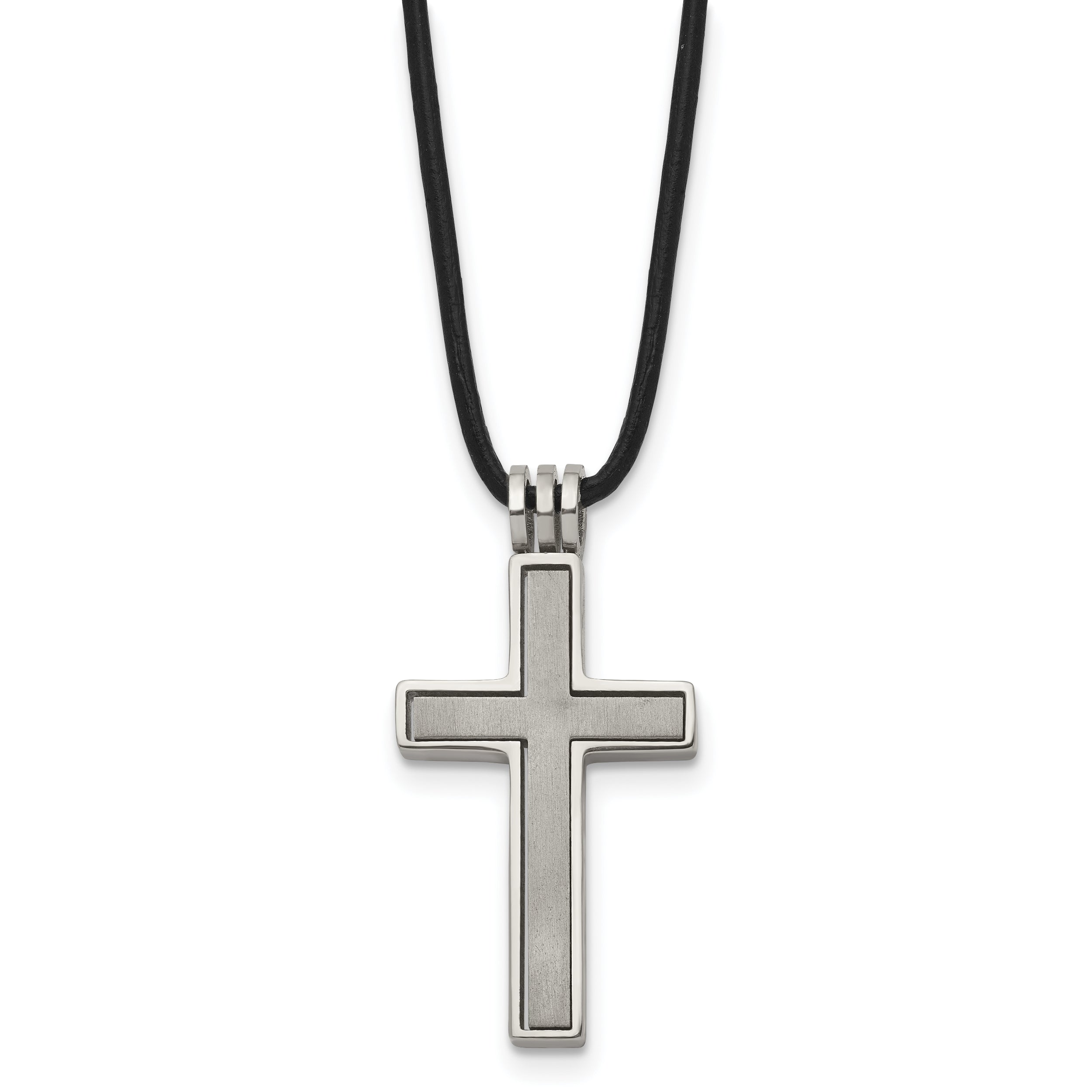 Chisel Titanium Leather Cord Cross 18 inch Necklace