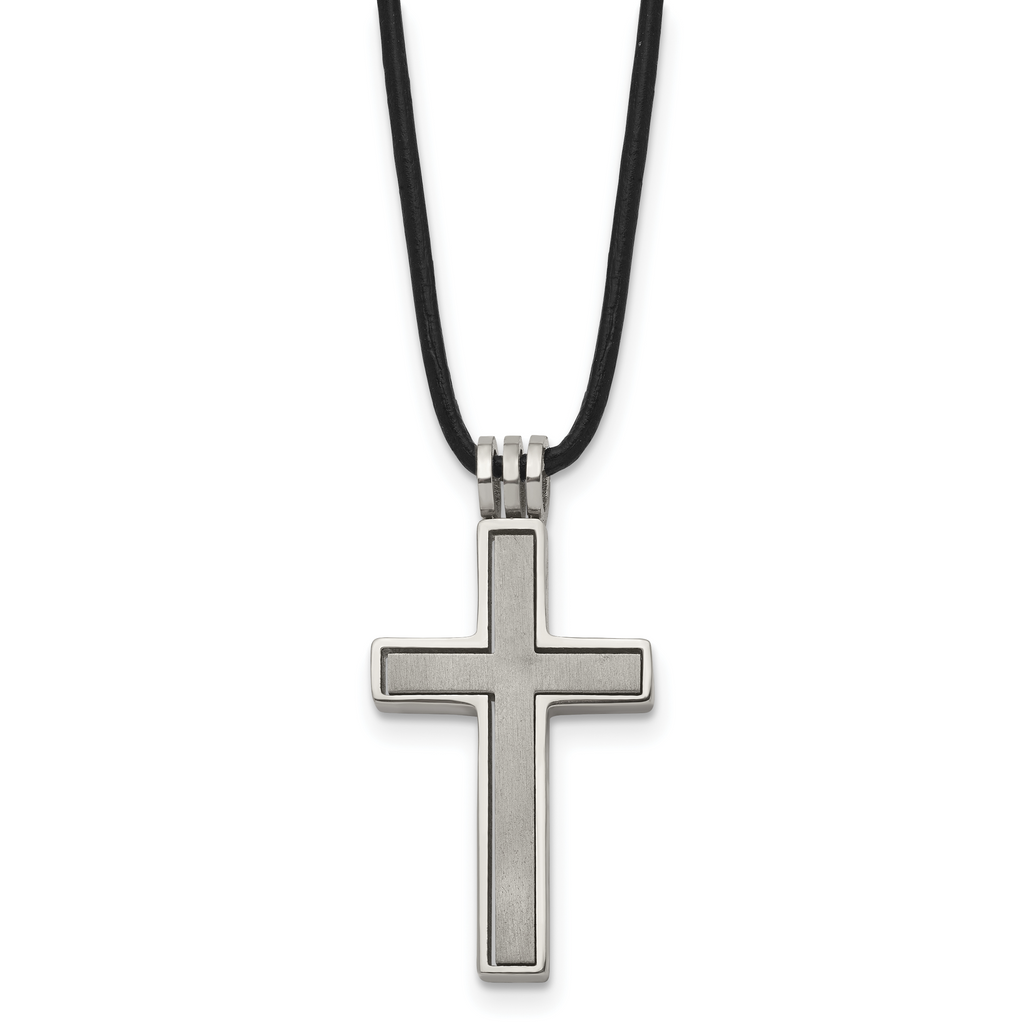 Cross Pendant Necklace in Titanium on Leather Cord