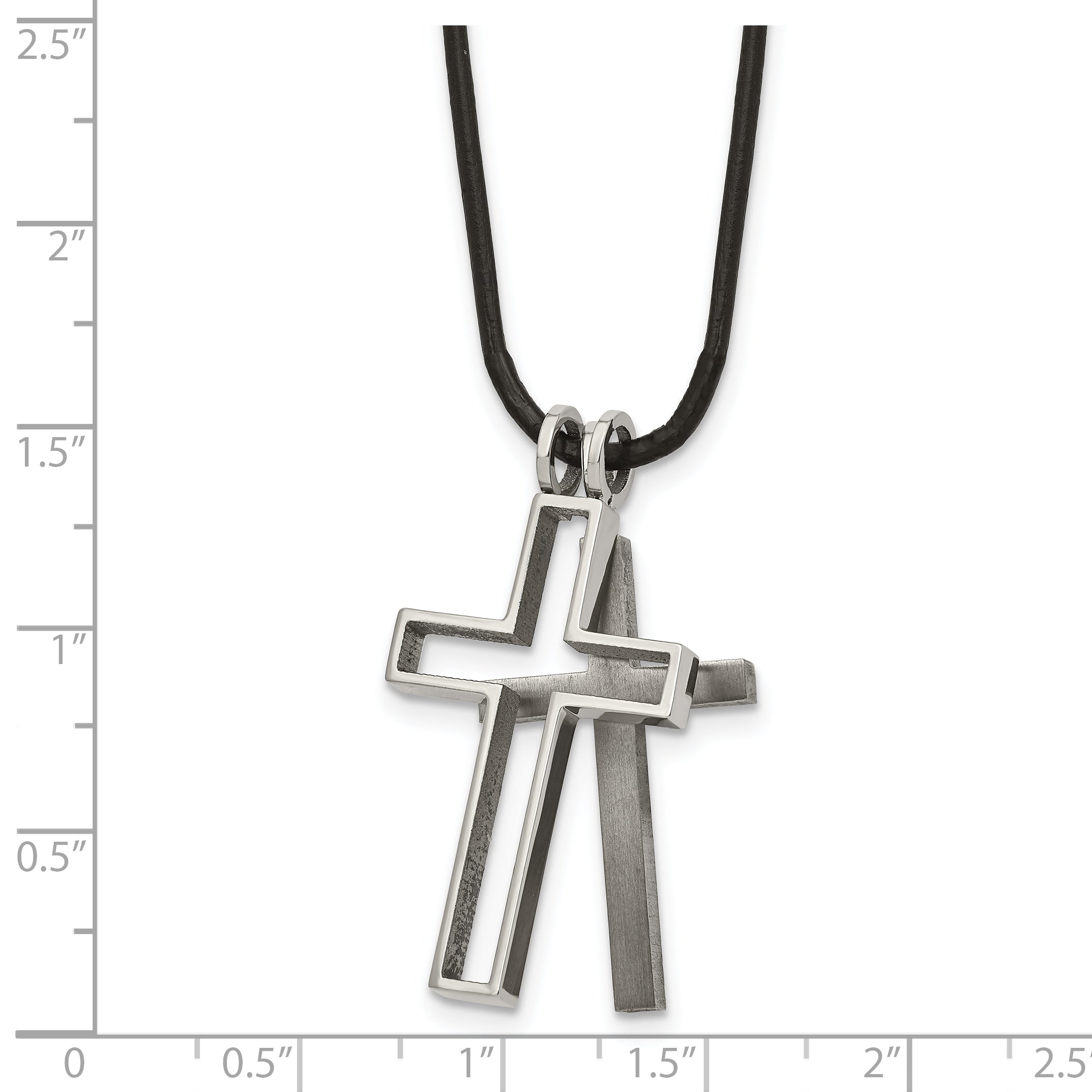 Titanium Leather Cord Cross Necklace, Polished & Engravable, Gift Ready