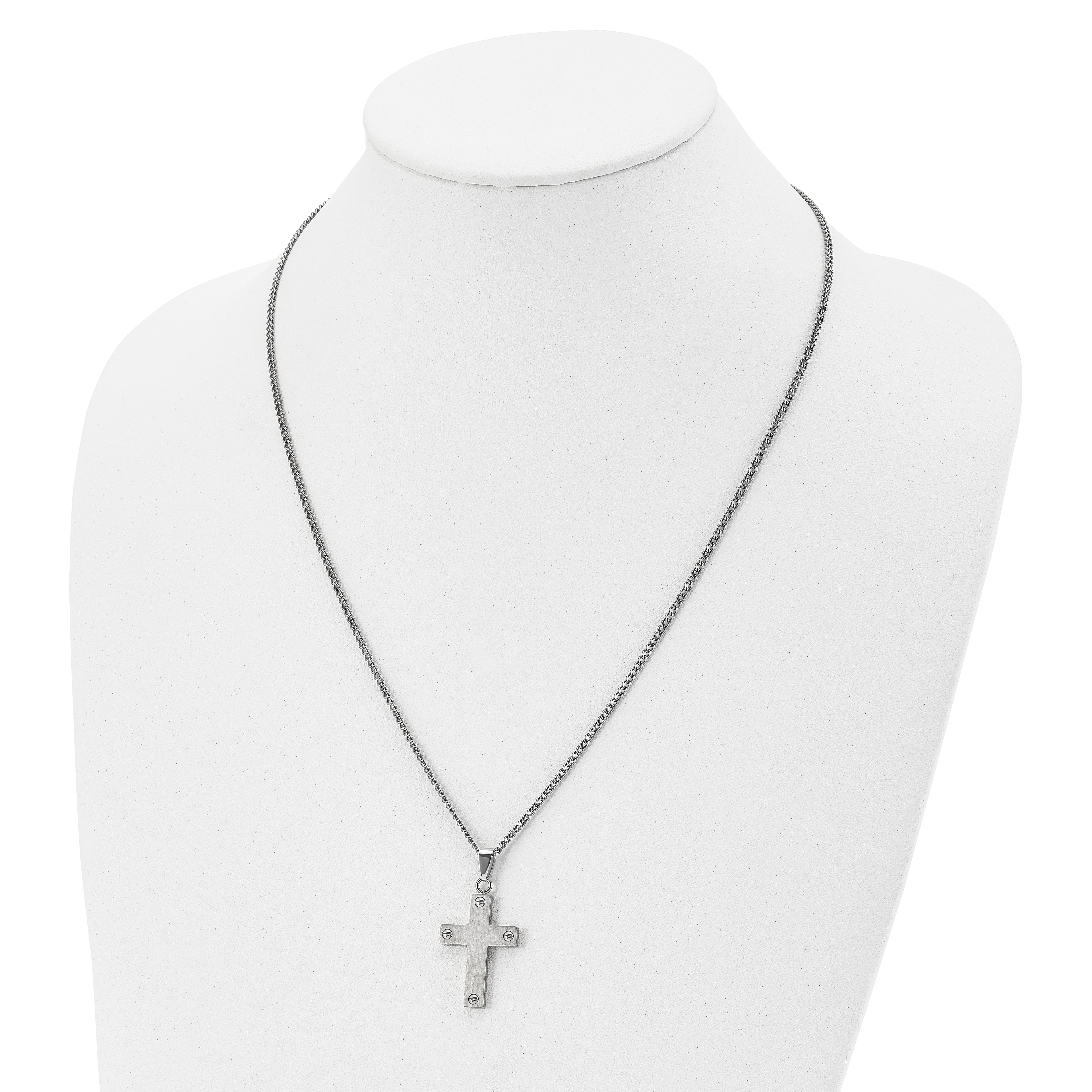 Sophia Jewelers Men's Titanium Brushed Cross Necklace Gift Ready