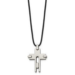Chisel Titanium Polished Cross Leather Cord 18 inch Necklace
