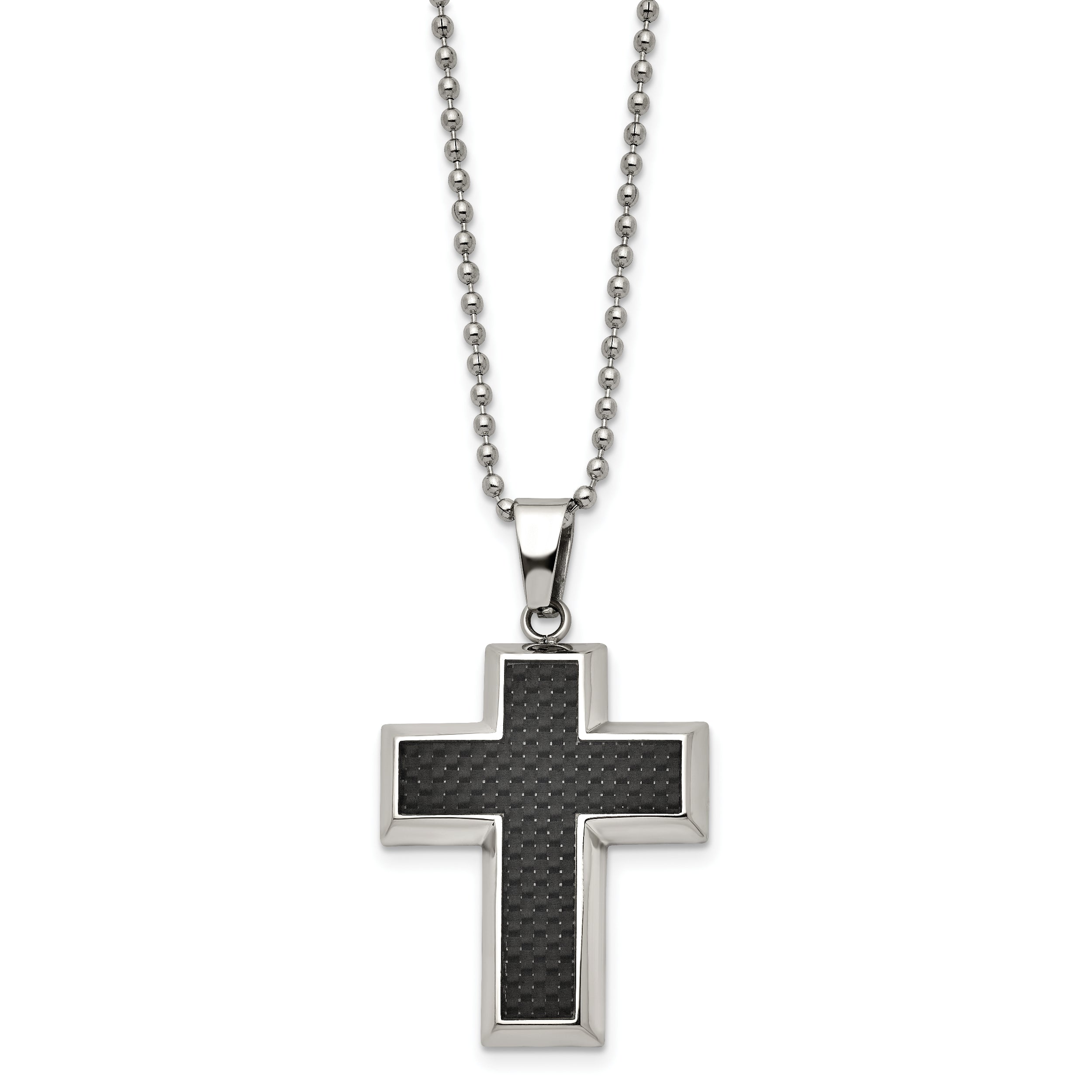 Sophia Jewelers Titanium Necklace with Polished Black Carbon Inlay 22