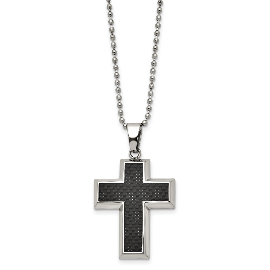 Sophia Jewelers Titanium Necklace with Polished Black Carbon Inlay 22