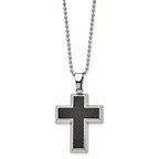 Sophia Jewelers Titanium Necklace with Polished Black Carbon Inlay 22