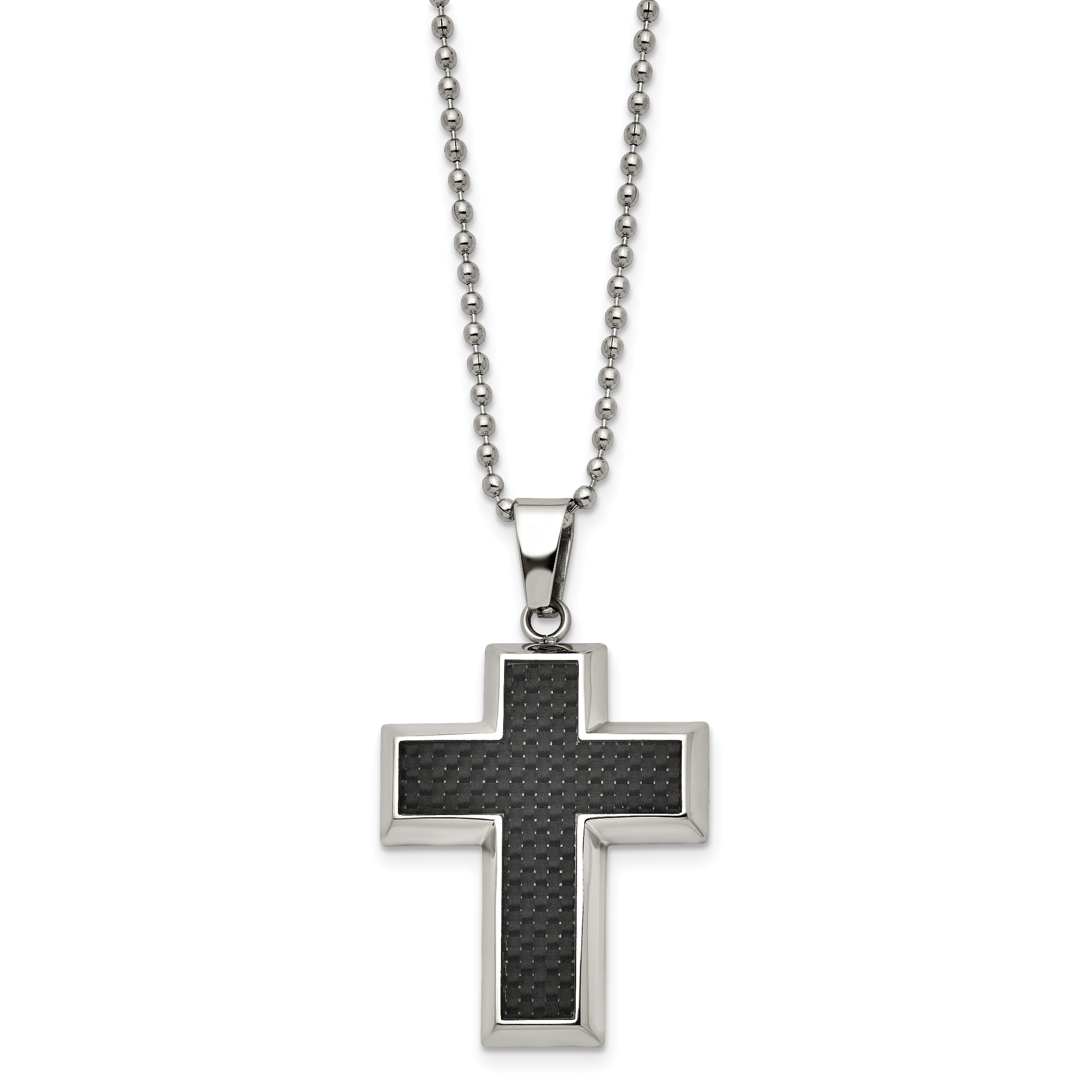 Sophia Jewelers Titanium Necklace with Polished Black Carbon Inlay 22