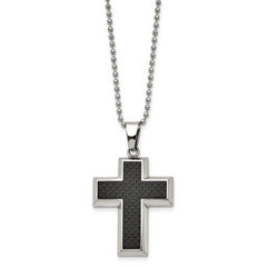 Sophia Jewelers Titanium Necklace with Polished Black Carbon Inlay 22