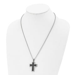 Sophia Jewelers Titanium Necklace with Polished Black Carbon Inlay 22