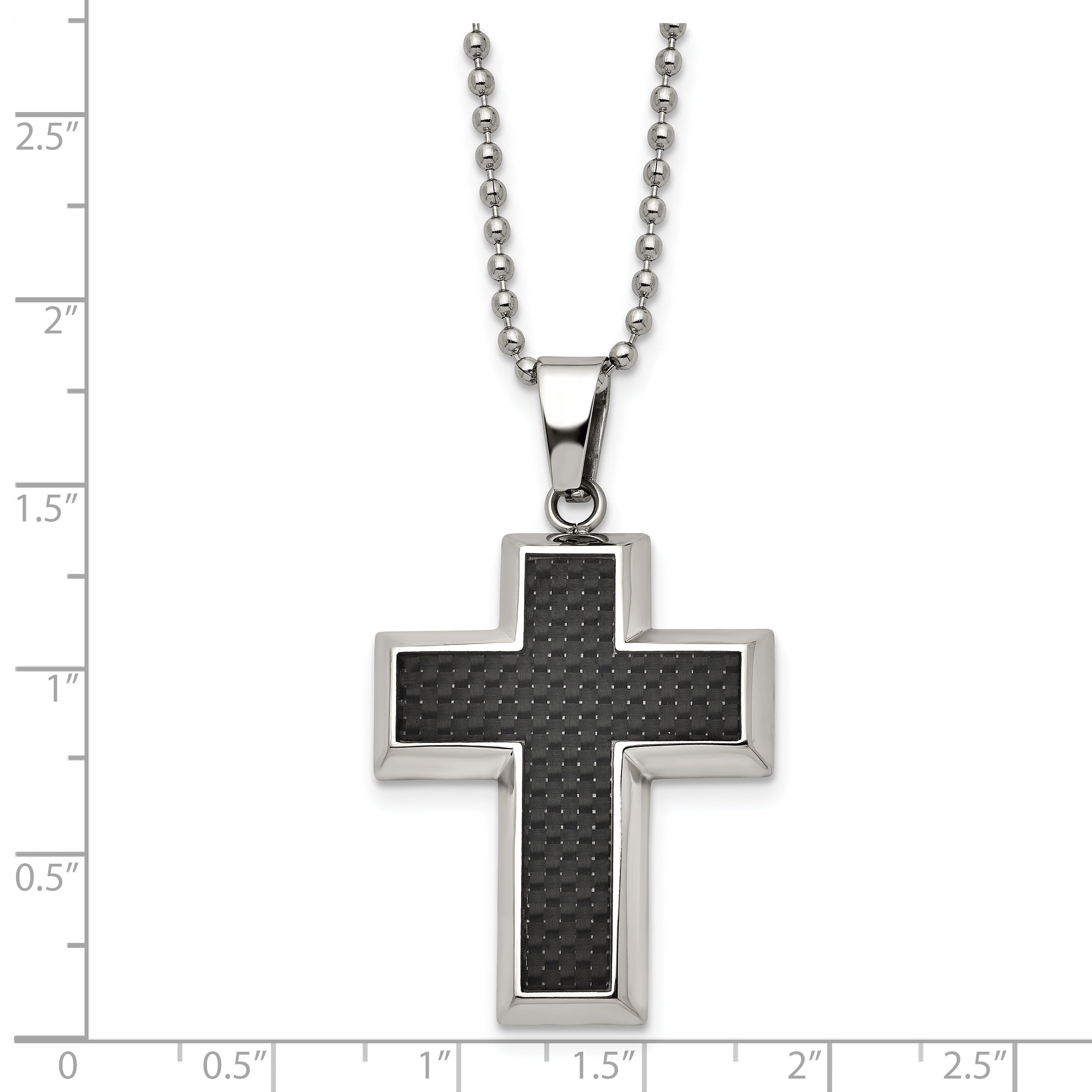 Sophia Jewelers Titanium Necklace with Polished Black Carbon Inlay 22