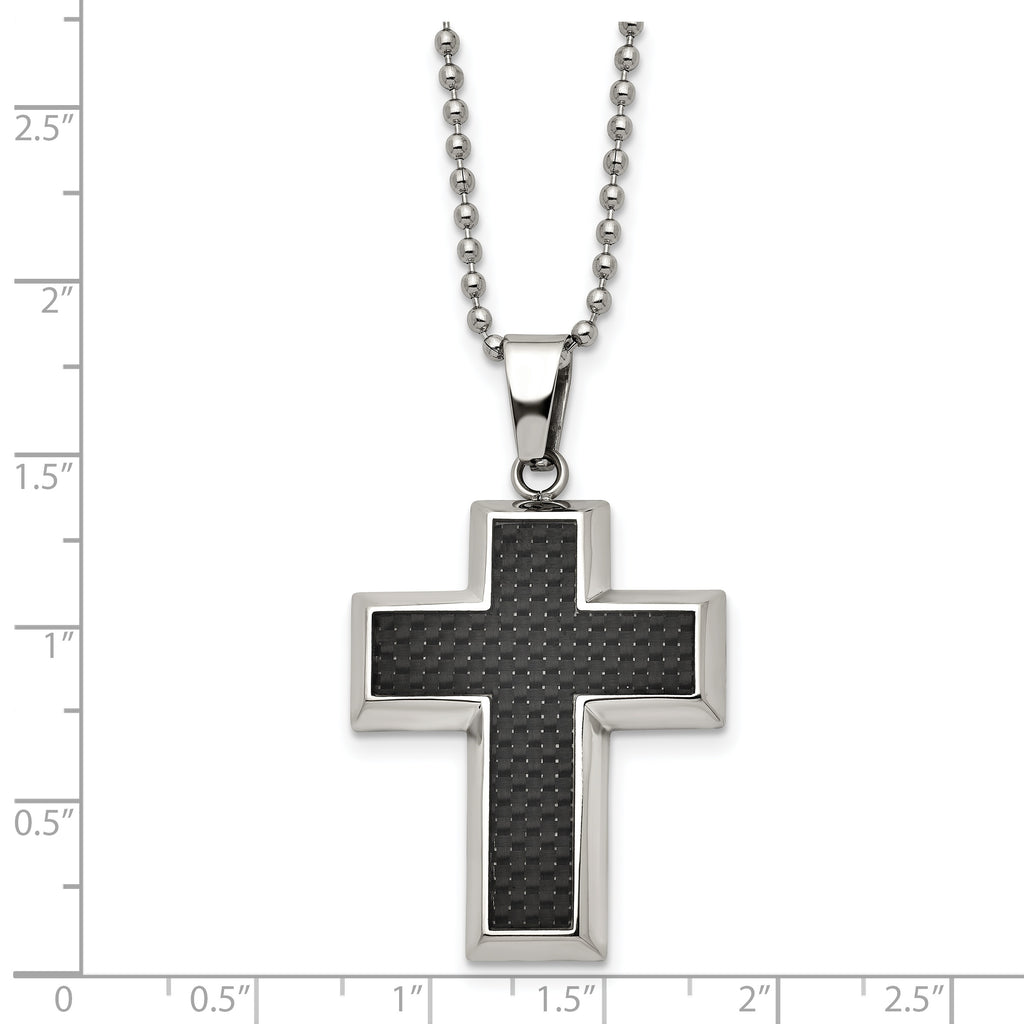 Sophia Jewelers Titanium Necklace with Polished Black Carbon Inlay 22