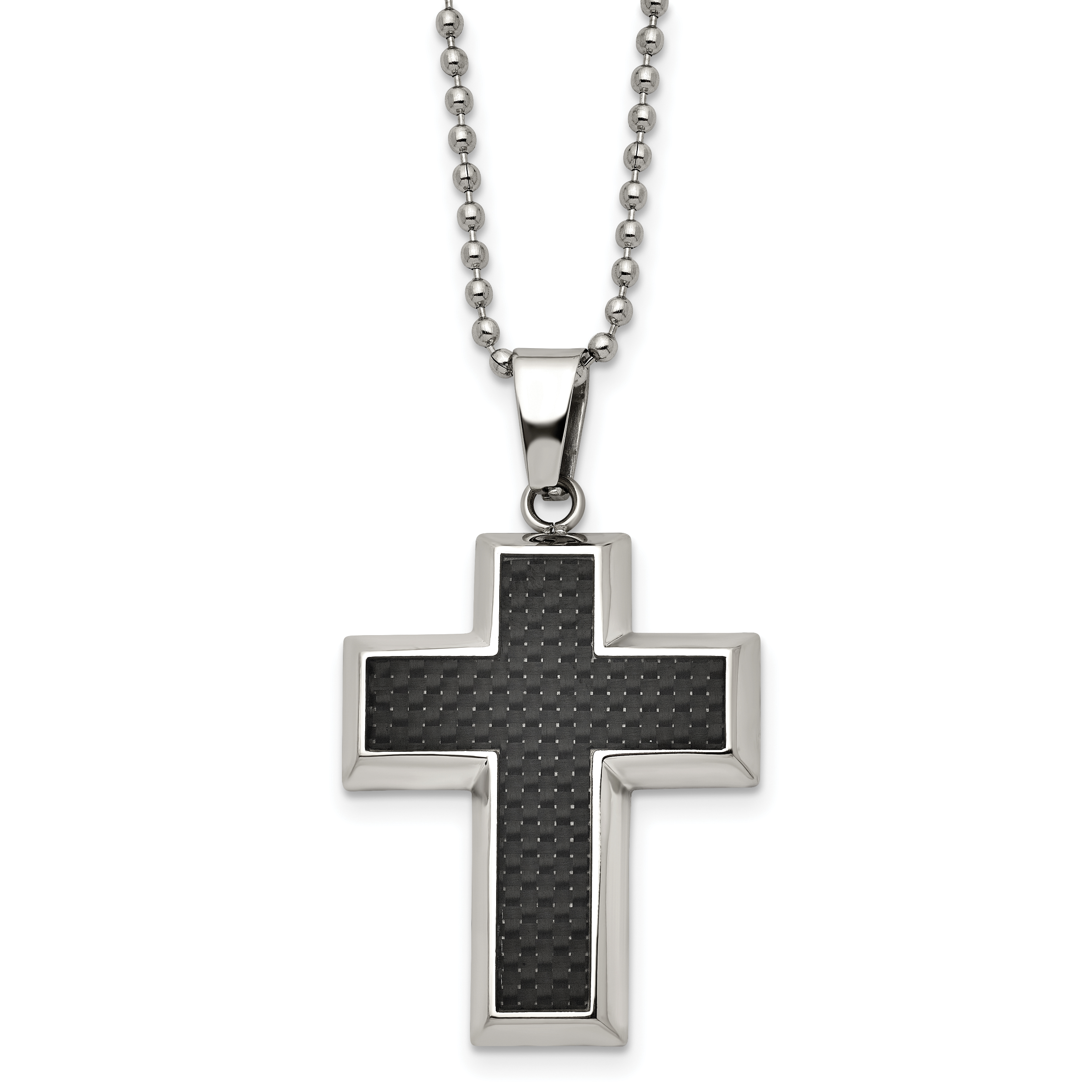 Chisel Titanium Polished with Black Carbon Fiber Inlay Cross 22 inch Necklace Main image
