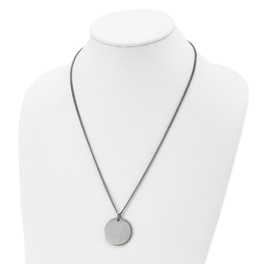 Titanium Men's Necklace with Brushed Finish Engravable Pendant
