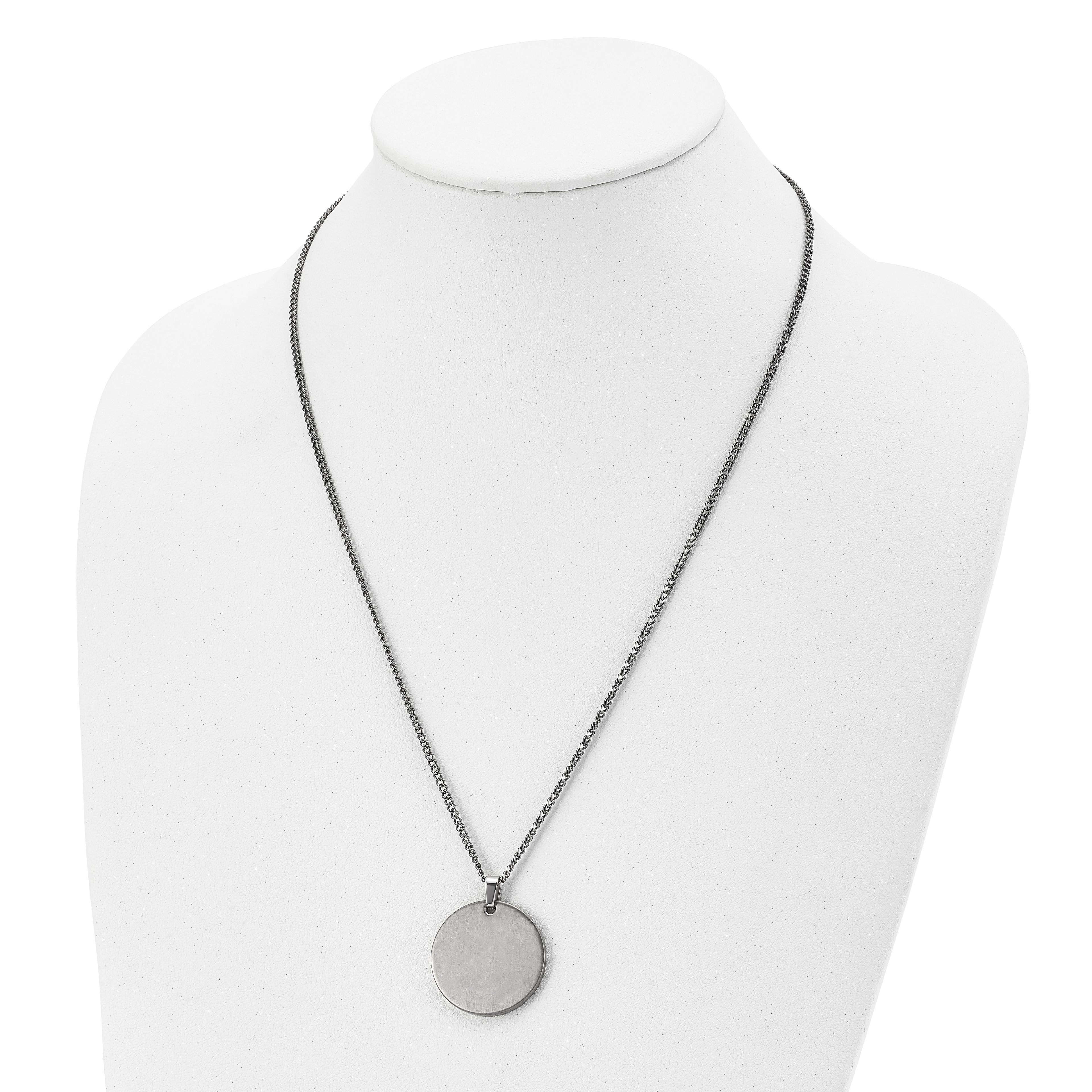Titanium Men's Necklace with Brushed Finish Engravable Pendant