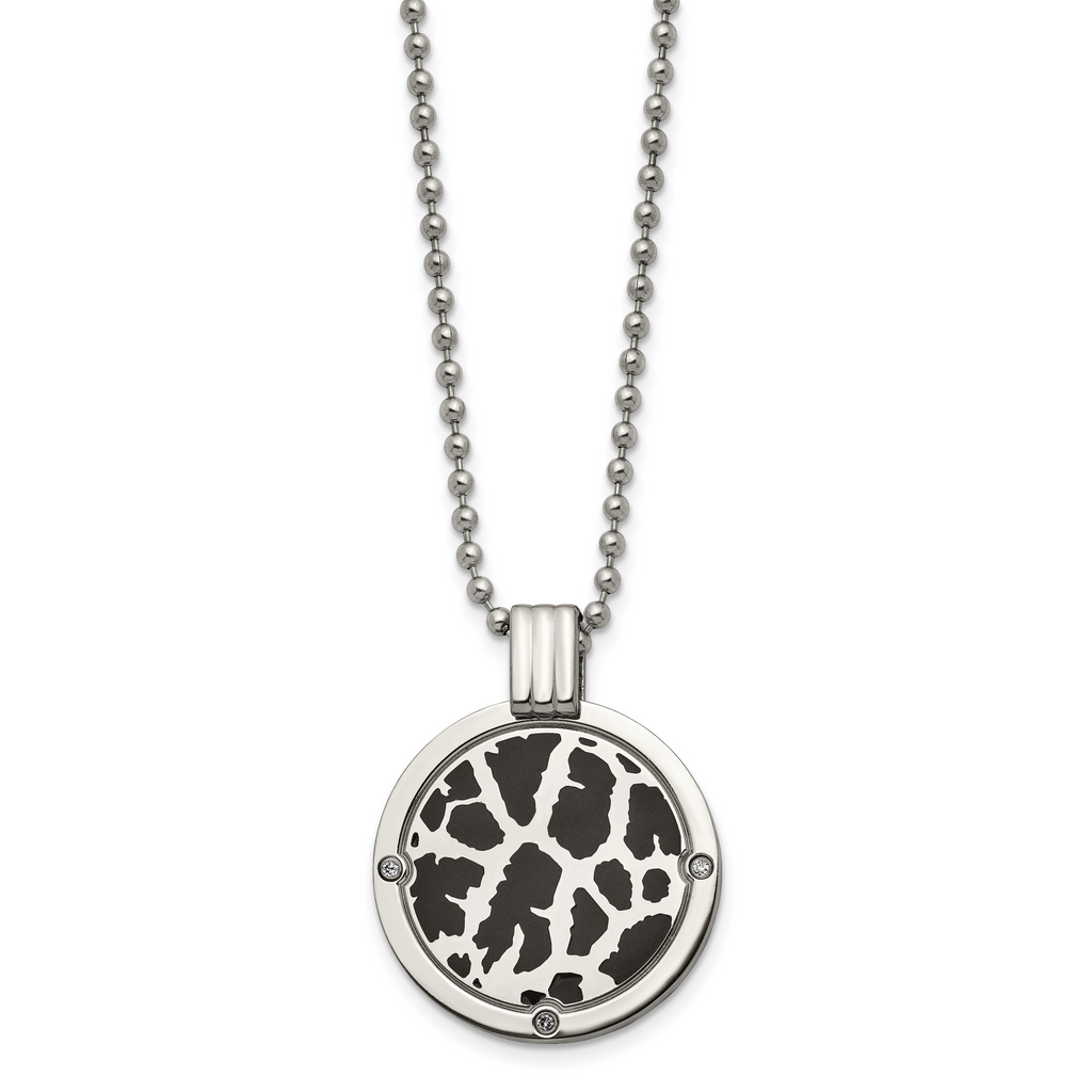 Black Enamel & Diamond Necklace in Titanium (1/20 ct.)