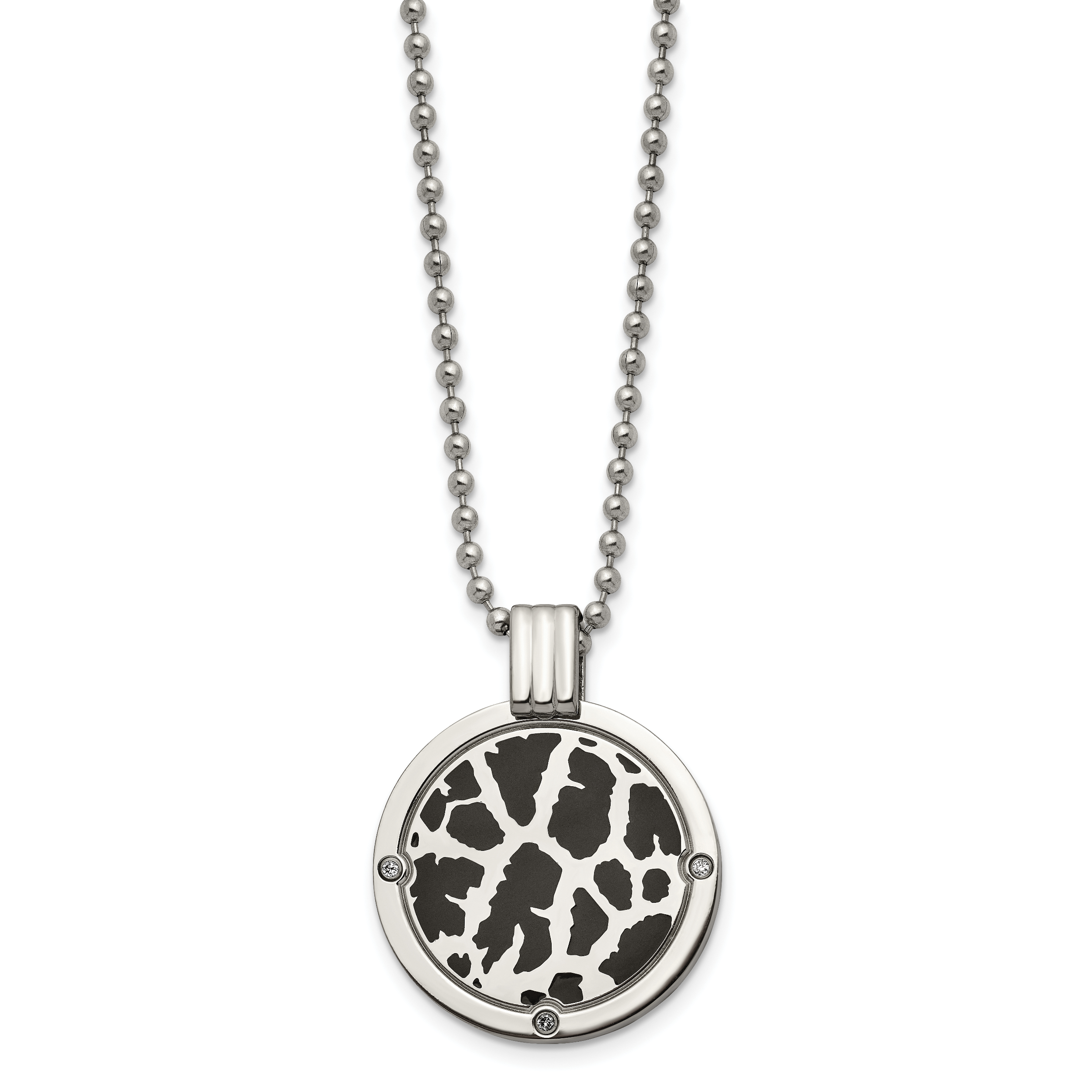 Black Enamel & Diamond Necklace in Titanium (1/20 ct.)