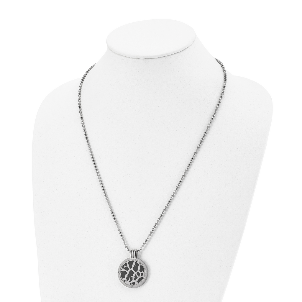 Black Enamel & Diamond Necklace in Titanium (1/20 ct.)