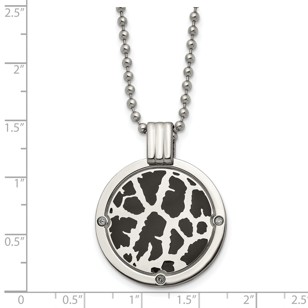 Black Enamel & Diamond Necklace in Titanium (1/20 ct.)