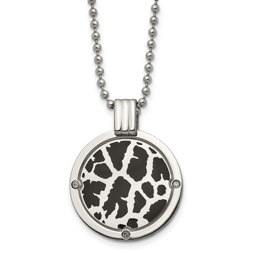 Titanium Polished Black Enamel with 1/20ct. Diamond 24in Necklace