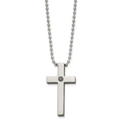 Chisel Titanium Polished with 1/2pt. Diamond Cross 22 inch Necklace