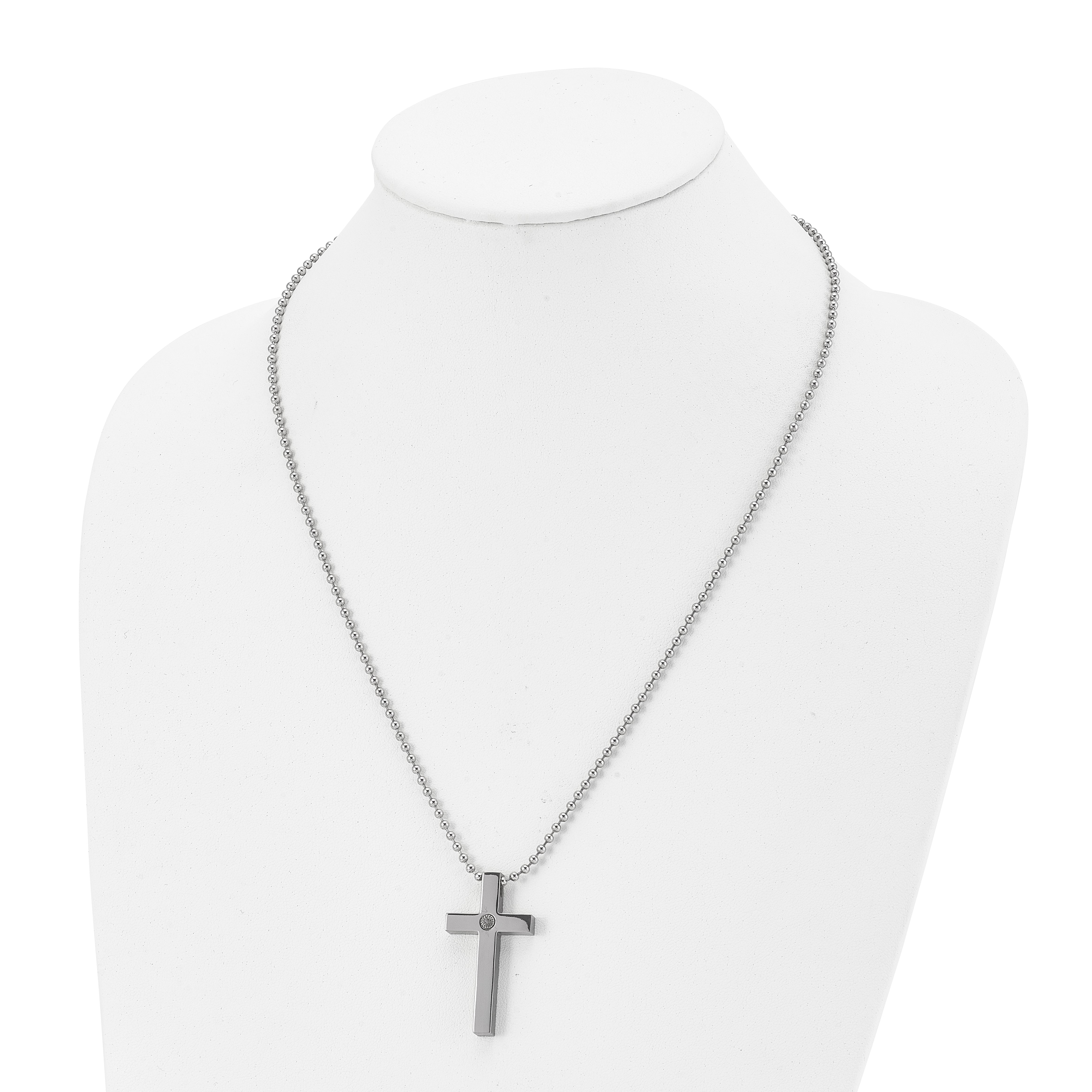 Chisel Titanium Polished with 1/2pt. Diamond Cross 22 inch Necklace