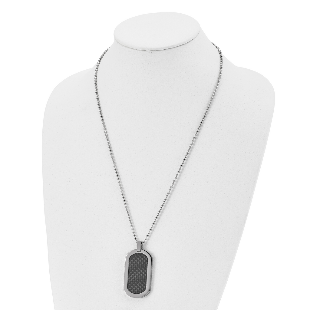 Sophia Jewelers Titanium Dog Tag Necklace with Carbon Fiber Inlay