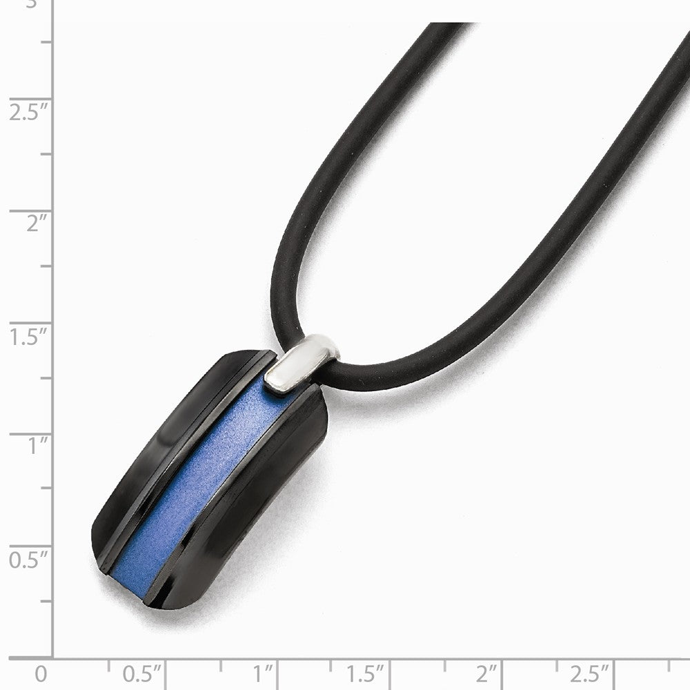 Titanium/Ster.Sil Black Ti Polished Blue Anodized Rubber Necklace