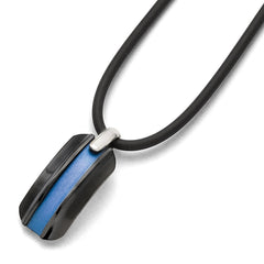 Titanium/Ster.Sil Black Ti Polished Blue Anodized Rubber Necklace