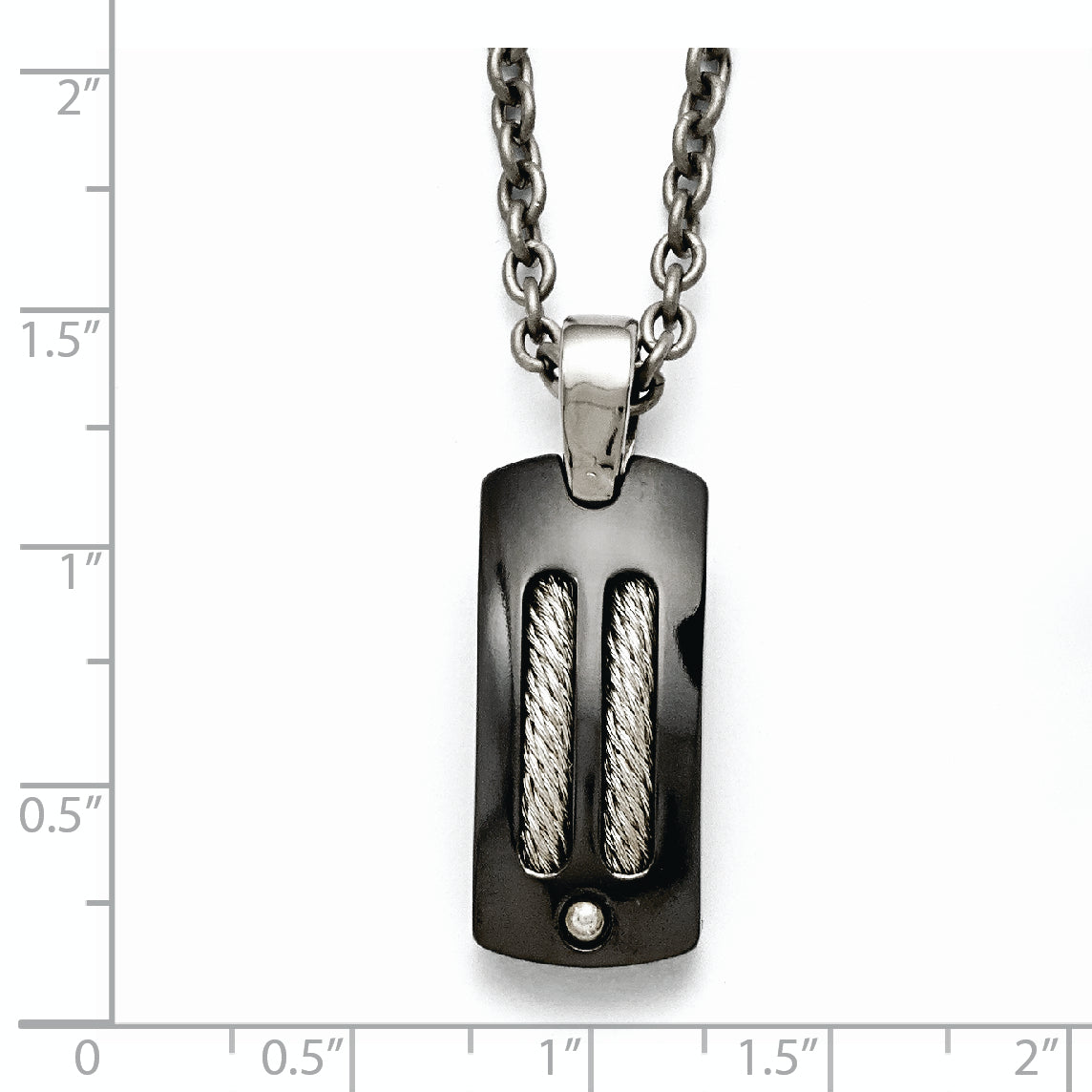 Titanium/Ster.Sil Black Ti Polished w/Cable Inlay Dog Tag Necklace