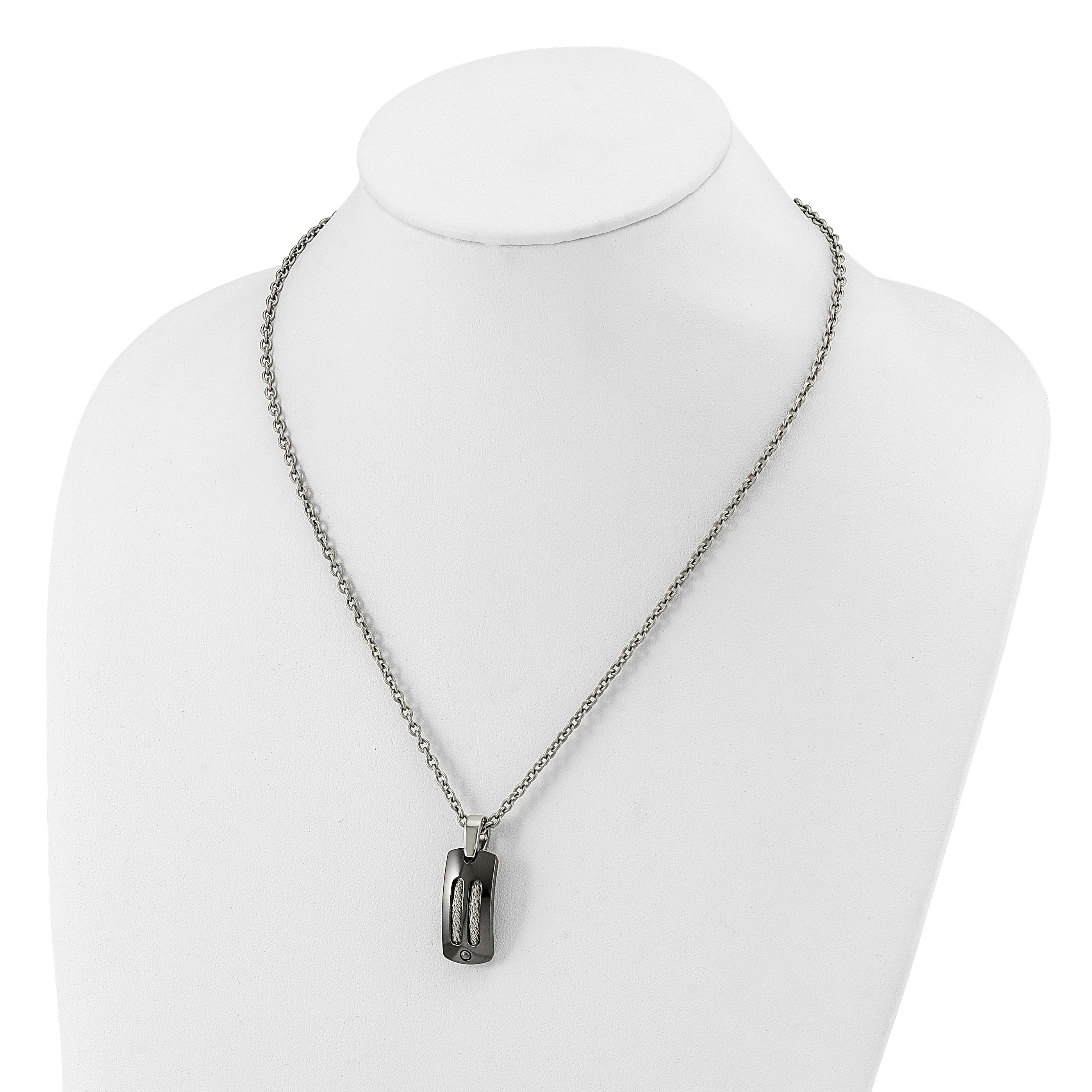Sophia Jewelers Titanium Silver Two-Tone Men's Polished Dog Tag Necklace