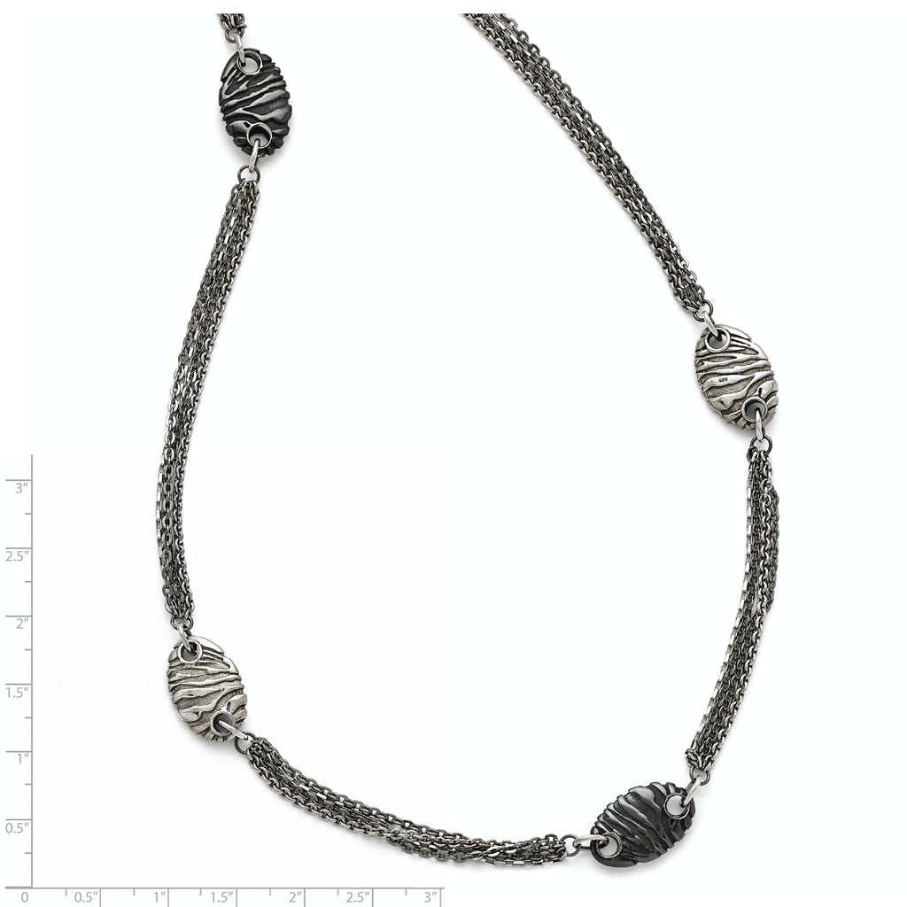Sophia Jewelers Titanium Sterling Silver Two-Tone Etched Oval Necklace